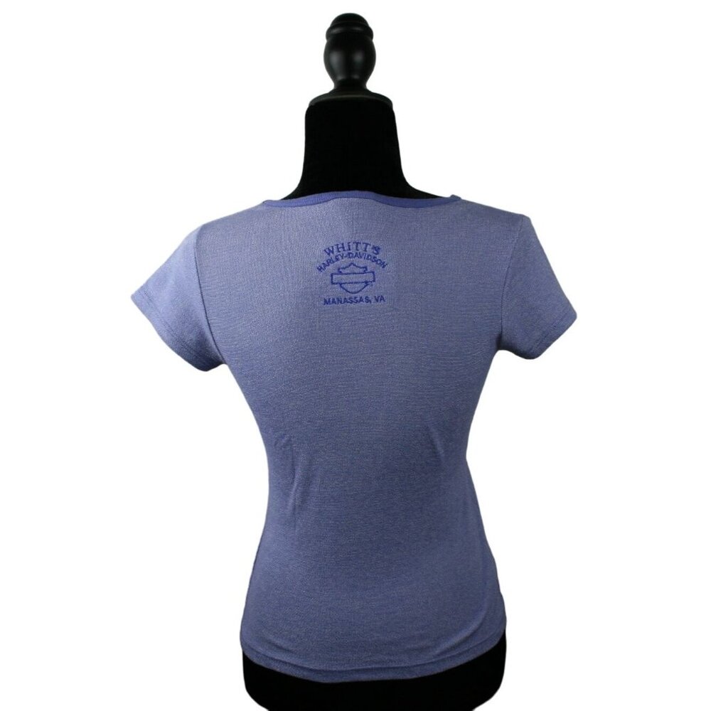 Women's Harley Davidson Blue Stretchy Tee Whitt's Manassas VA Size M - Picture 2 of 7